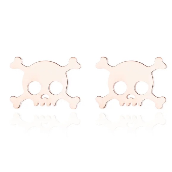 ROSE GOLD Skull Stainless Steel Stud Earrings With Gift Bag - Picture 1 of 5